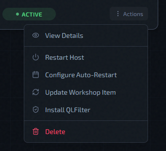 Host Actions Menu
