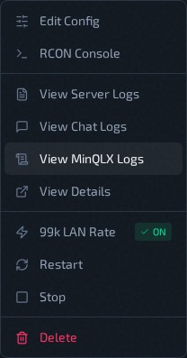Instance Actions: View MinQLX Logs