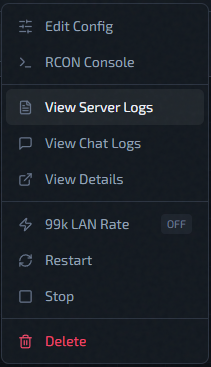 Instance Actions: View Server Logs